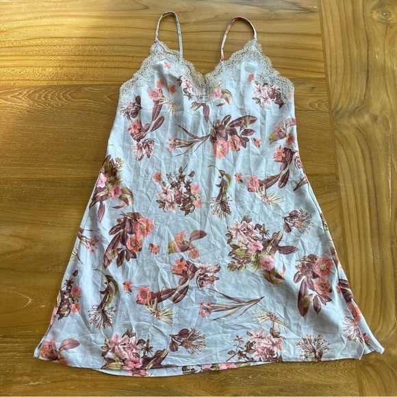 Victoria's Secret Other - Victoria’s Secret Slip Dress Lingerie Floral Lace Blue Pink Satin Romantic Girly